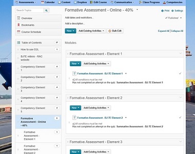 Screenshot of a list of formative assessments in a D2L Brightspace course